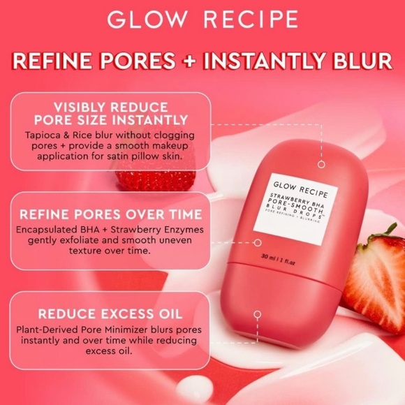 Glow Recipe Strawberry BHA Pore-Smooth Blur Drops, New without box - Picture 9 of 12